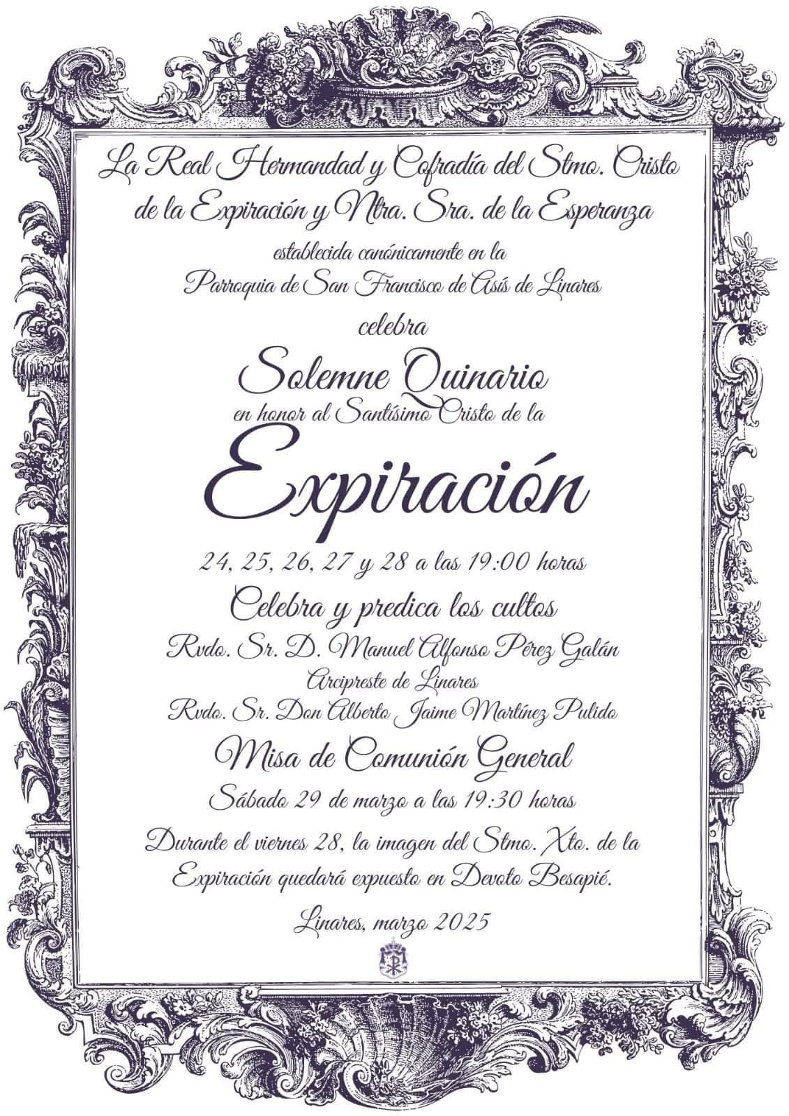 Solemne Quinario en honor al Santisimo Cristo de la